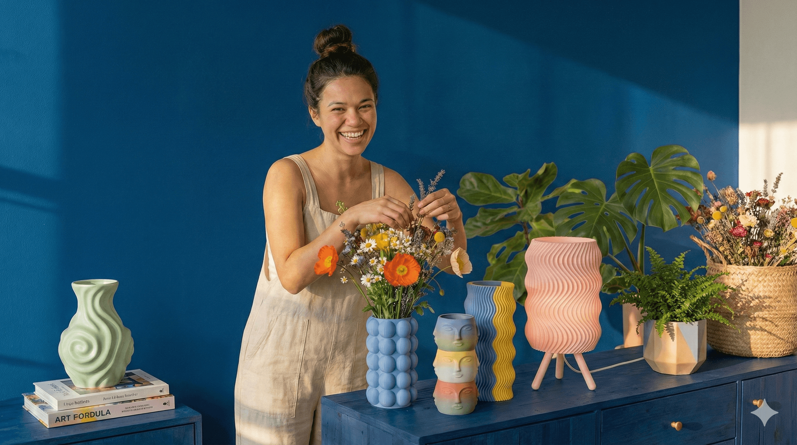 Яркие вазы и декор с цветами